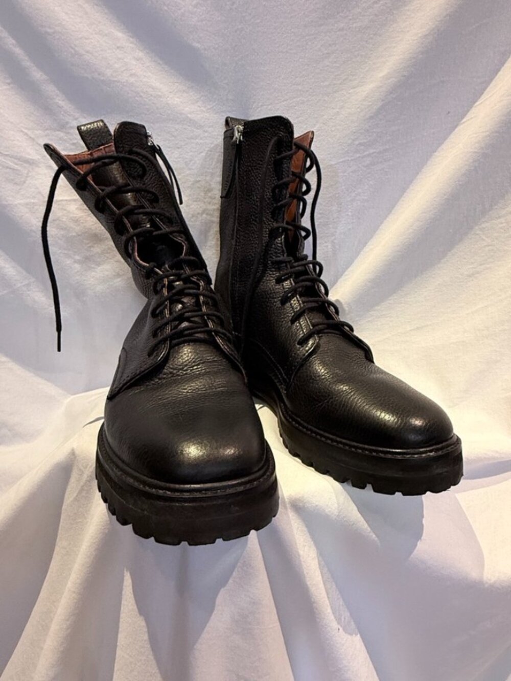 Reformation Katya Black Leather Combat Boots Size 11 Made in Italy